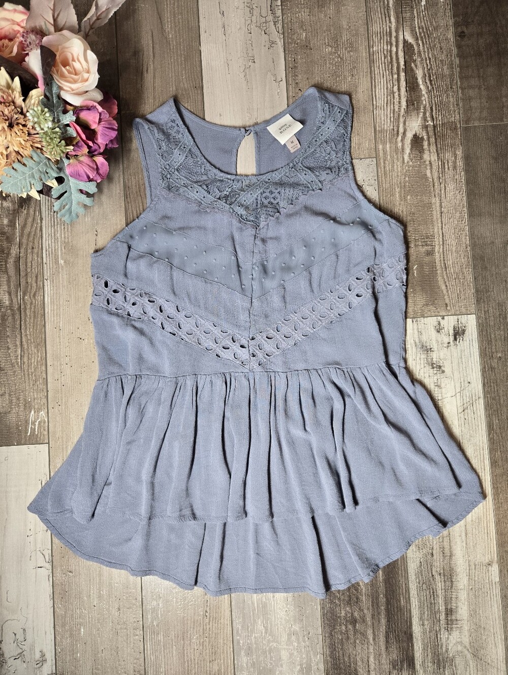 Knox Rose Sleeveless Lace Trim Peplum Top Women’s Medium Slate Blue - Picture 11 of 16
